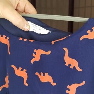 Navy Dress with Orange Dinosaur Print
